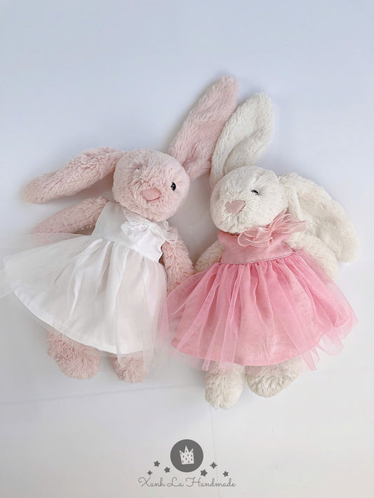 Handmade White Satin & Tulle Bridal Dress for Jellicat Bunny, Bridesmaid & Collector Gift