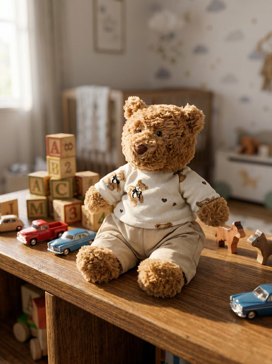 Handmade Long-Sleeve T-Shirt & Cargo Pants Set for Teddy Bear, Gift for Kids & Collectors