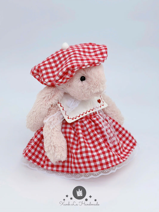 SUPER SPECIAL Hand-Embroidered Square Neck Dress & Beret Hat Set for Jellicat Bunny