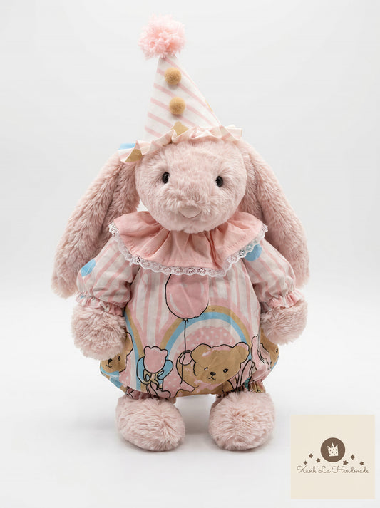 Pastel Circus Bear Print Snap-Back Romper & Party Hat for Plush Bunnies & Bear Plush