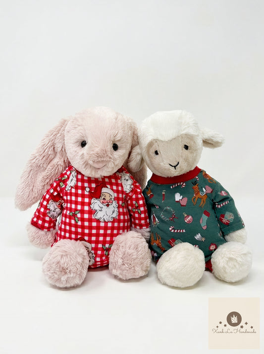 Vintage Christmas outfits for Jellicat bunnies, special handmade gifts.