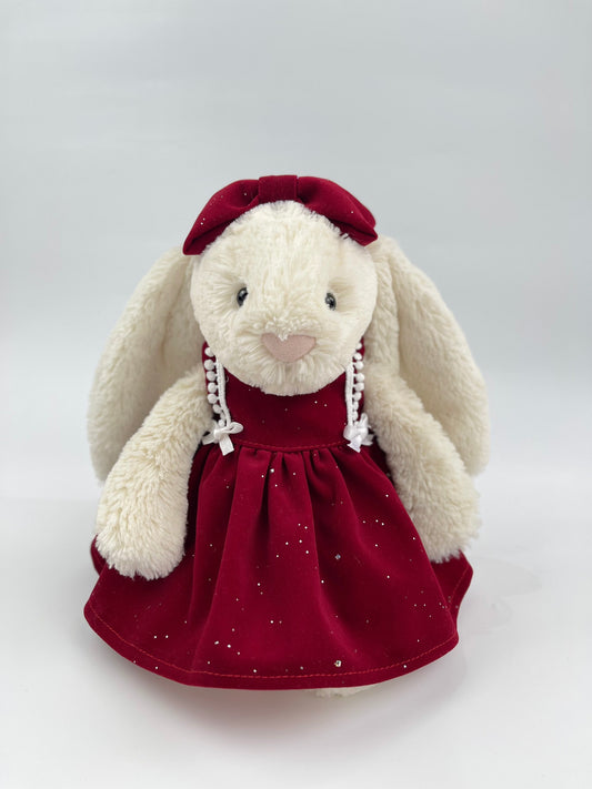 Handmade Velvet PartyDress & Big Hair Bow Set for Jellicat Bunny