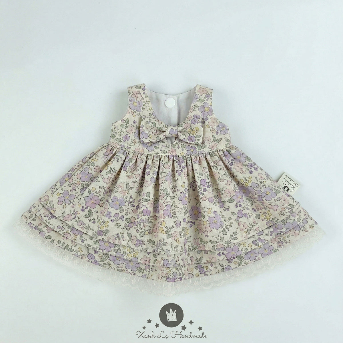 Handmade Vintage Purple Floral Dress & Matching Ear Bow for Jellicat Bunny & Bear