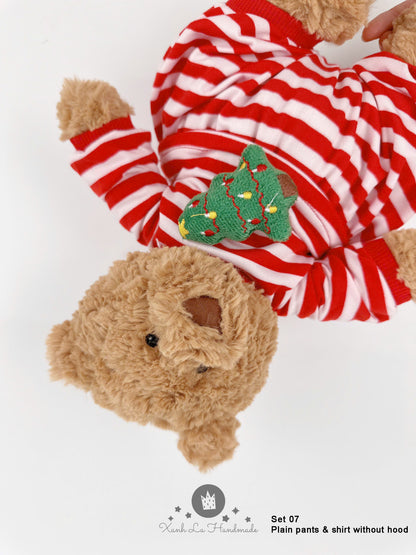 Candy Cane Striped Long-Sleeve Shirt & Pants Set for Jellicat Plush Bear/Bunny