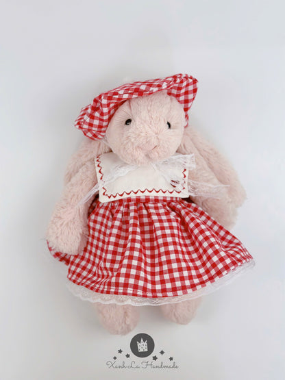SUPER SPECIAL Hand-Embroidered Square Neck Dress & Beret Hat Set for Jellicat Bunny