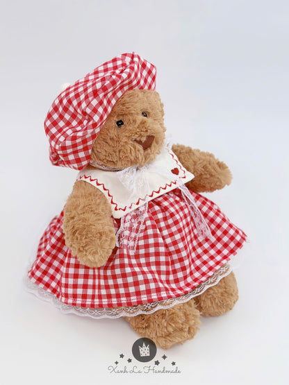 SUPER SPECIAL Hand-Embroidered Square Neck Dress & Beret Hat Set for Jellicat Bunny