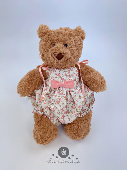 Handmade Vintage Floral Tie-Shoulder Romper for Jellicat Bartholomew Bear