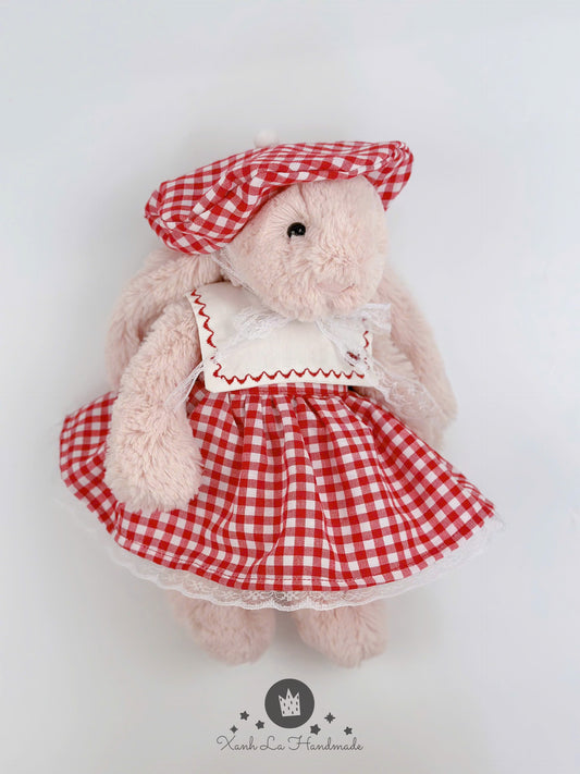 SUPER SPECIAL Hand-Embroidered Square Neck Dress & Beret Hat Set for Jellicat Bunny