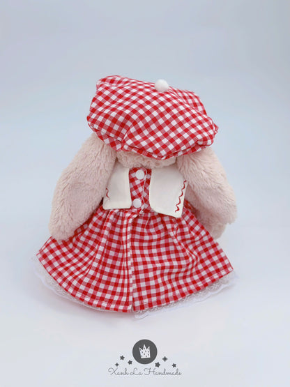 SUPER SPECIAL Hand-Embroidered Square Neck Dress & Beret Hat Set for Jellicat Bunny