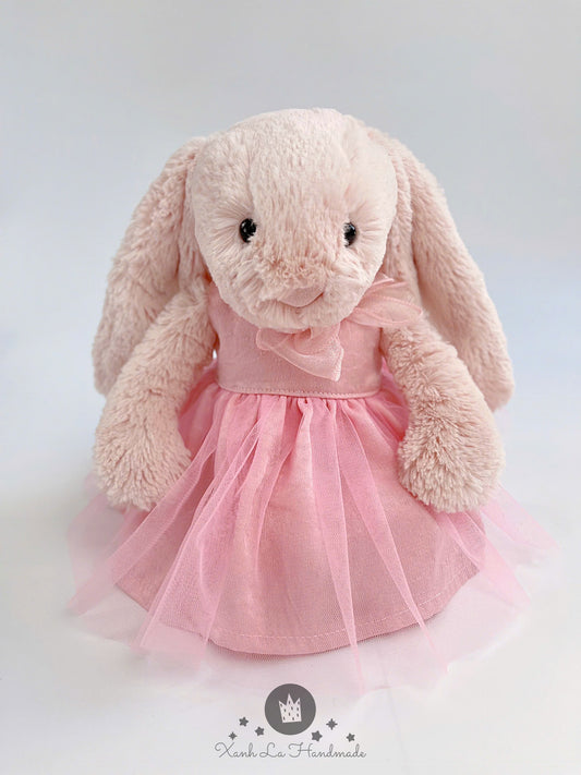 Handmade White Satin & Tulle Bridal Dress for Jellicat Bunny, Bridesmaid & Collector Gift