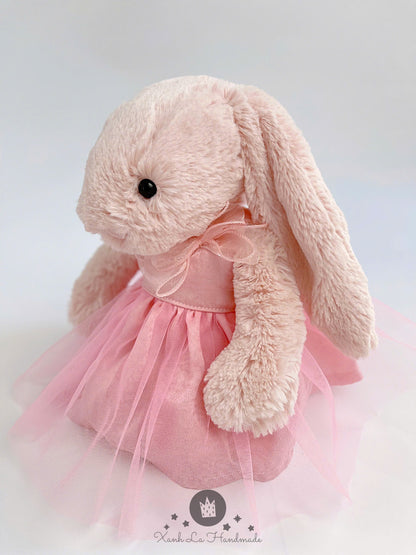 Handmade White Satin & Tulle Bridal Dress for Jellicat Bunny, Bridesmaid & Collector Gift