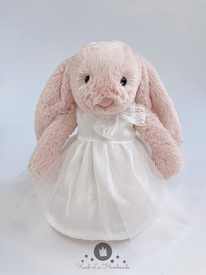 Handmade White Satin & Tulle Bridal Dress for Jellicat Bunny, Bridesmaid & Collector Gift
