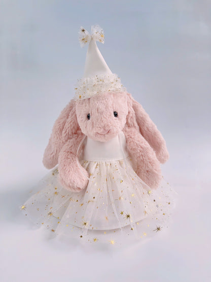 Handmade Birthday Tutu Dress & Party Hat Set for Jellycat Bunny