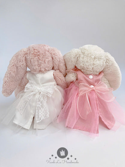 Handmade White Satin & Tulle Bridal Dress for Jellicat Bunny, Bridesmaid & Collector Gift