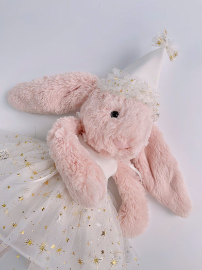 Handmade Birthday Tutu Dress & Party Hat Set for Jellycat Bunny
