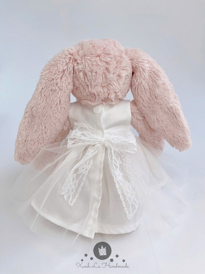 Handmade White Satin & Tulle Bridal Dress for Jellicat Bunny, Bridesmaid & Collector Gift