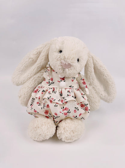 Bunny Floral Bloomer Romper with Pompoms | Cute 2-Strap Plush Outfit for Jellicat Bunnies, Keepsake Gift