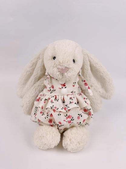 Bunny Floral Bloomer Romper with Pompoms | Cute 2-Strap Plush Outfit for Jellicat Bunnies, Keepsake Gift