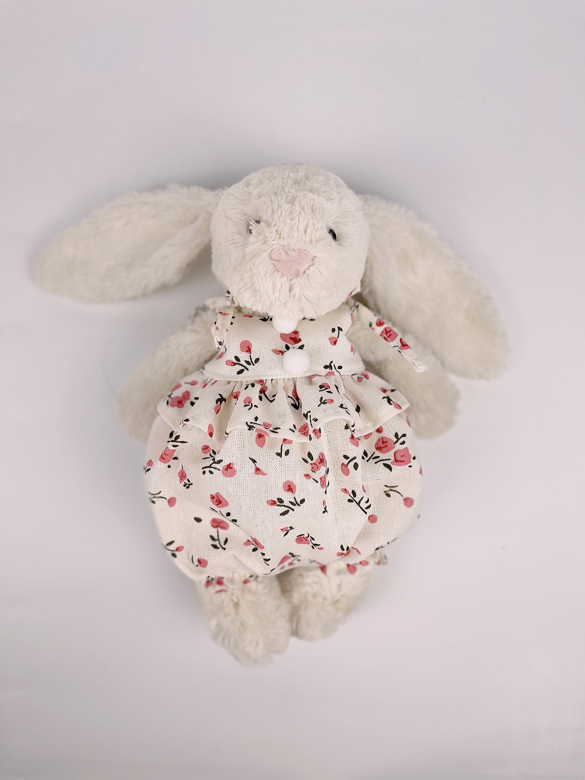 Bunny Floral Bloomer Romper with Pompoms | Cute 2-Strap Plush Outfit for Jellicat Bunnies, Keepsake Gift