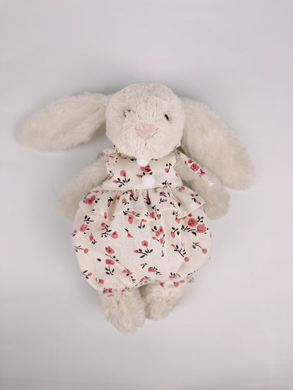 Bunny Floral Bloomer Romper with Pompoms | Cute 2-Strap Plush Outfit for Jellicat Bunnies, Keepsake Gift