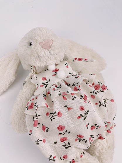 Bunny Floral Bloomer Romper with Pompoms | Cute 2-Strap Plush Outfit for Jellicat Bunnies, Keepsake Gift