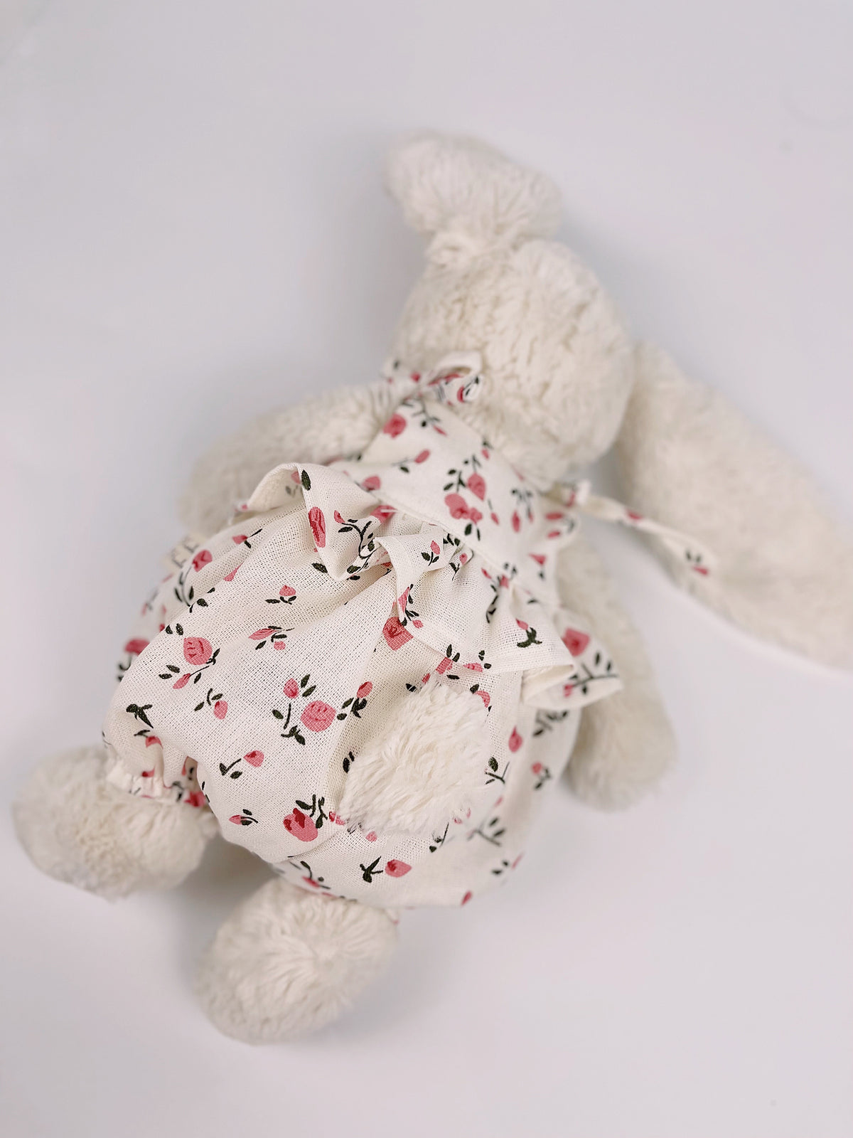 Bunny Floral Bloomer Romper with Pompoms | Cute 2-Strap Plush Outfit for Jellicat Bunnies, Keepsake Gift