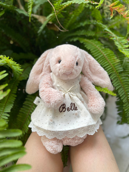 Personalized Hand-Embroidered Dress for Jellicat Bunny, Baby Shower & 1st Birthday Keepsake Gift