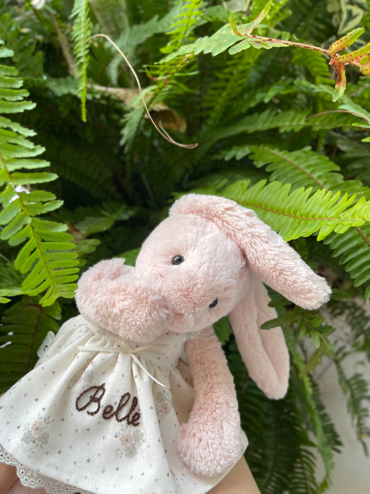 Personalized Hand-Embroidered Dress for Jellicat Bunny, Baby Shower & 1st Birthday Keepsake Gift