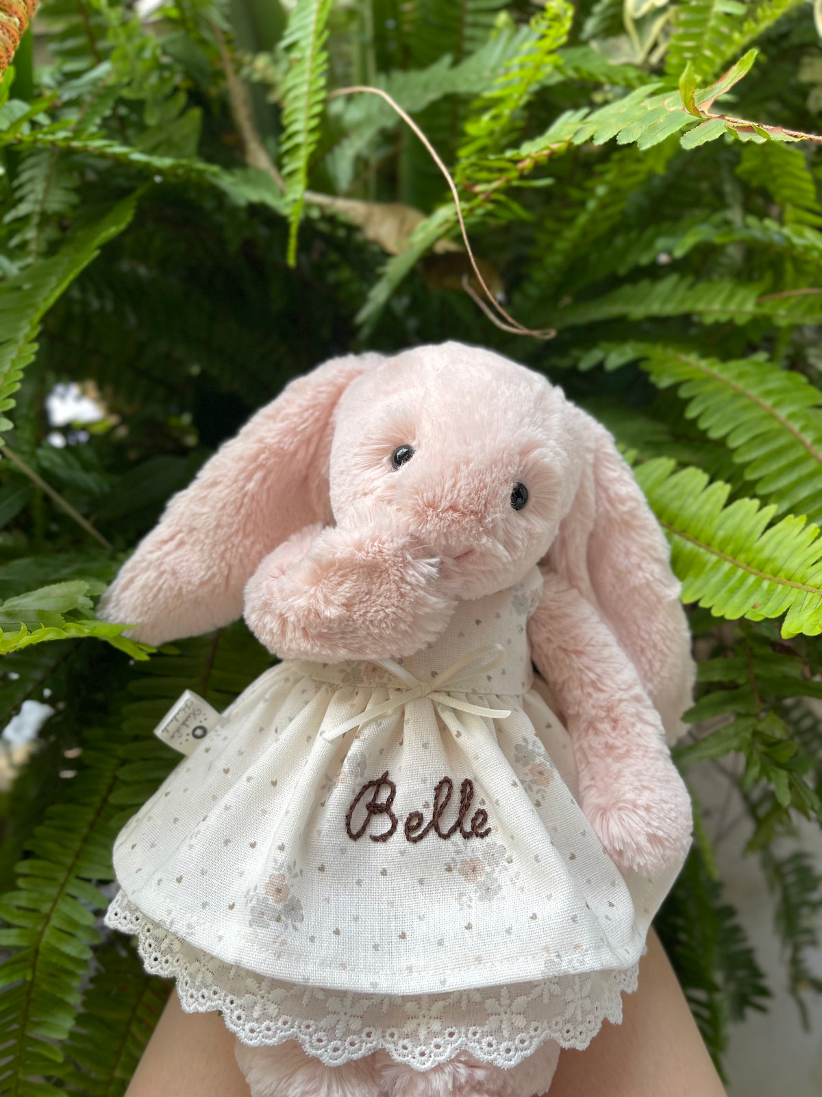 Personalized Hand-Embroidered Dress for Jellicat Bunny, Baby Shower & 1st Birthday Keepsake Gift