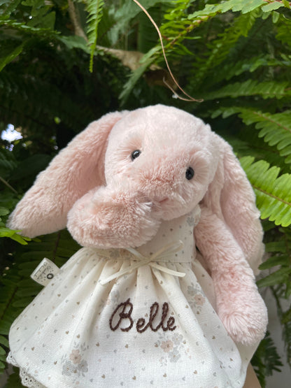 Personalized Hand-Embroidered Dress for Jellicat Bunny, Baby Shower & 1st Birthday Keepsake Gift