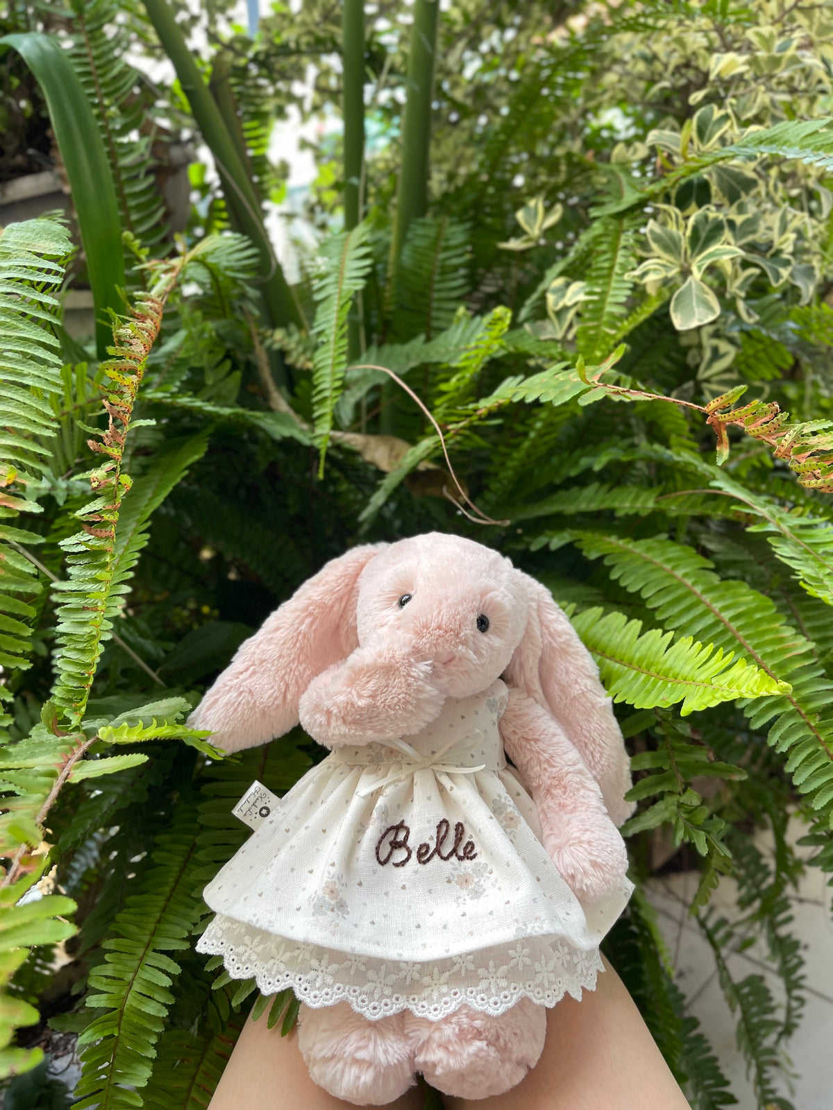 Personalized Hand-Embroidered Dress for Jellicat Bunny, Baby Shower & 1st Birthday Keepsake Gift