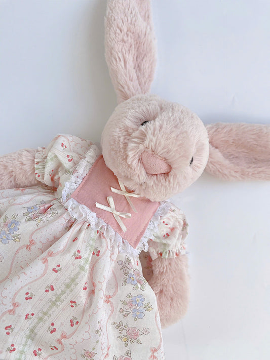 Vintage Lace-Up Corset Puff-Sleeve Dress for Jellicat Plush Bunny/Bear, Collector Gift