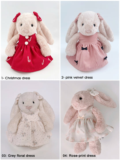 Handmade Sleeveless Dress & Matching Hair Bow Set for Jellicat Bunny