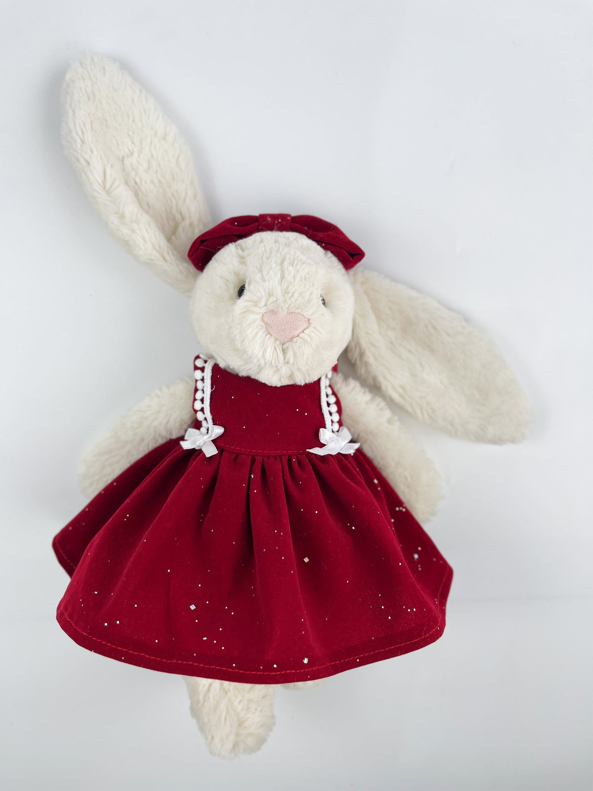 Handmade Velvet PartyDress & Big Hair Bow Set for Jellicat Bunny
