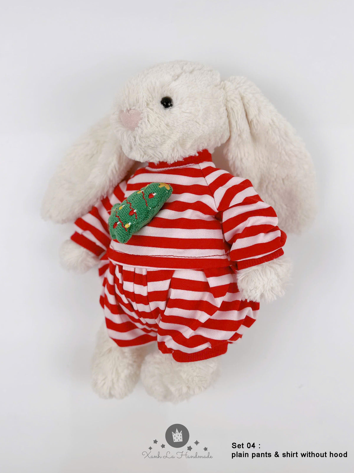 Candy Cane Striped Long-Sleeve Shirt & Pants Set for Jellicat Plush Bear/Bunny