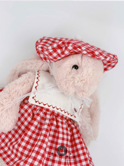 SUPER SPECIAL Hand-Embroidered Square Neck Dress & Beret Hat Set for Jellicat Bunny