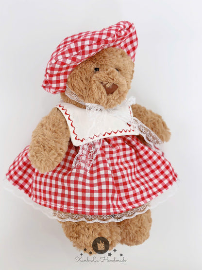 SUPER SPECIAL Hand-Embroidered Square Neck Dress & Beret Hat Set for Jellicat Bunny