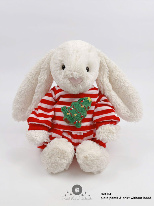 Candy Cane Striped Long-Sleeve Shirt & Pants Set for Jellicat Plush Bear/Bunny