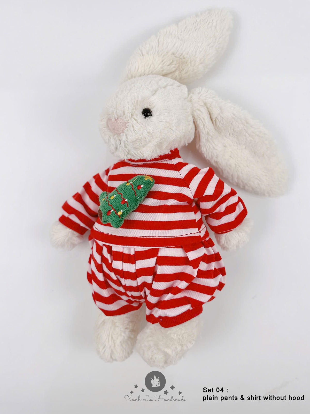 Candy Cane Striped Long-Sleeve Shirt & Pants Set for Jellicat Plush Bear/Bunny