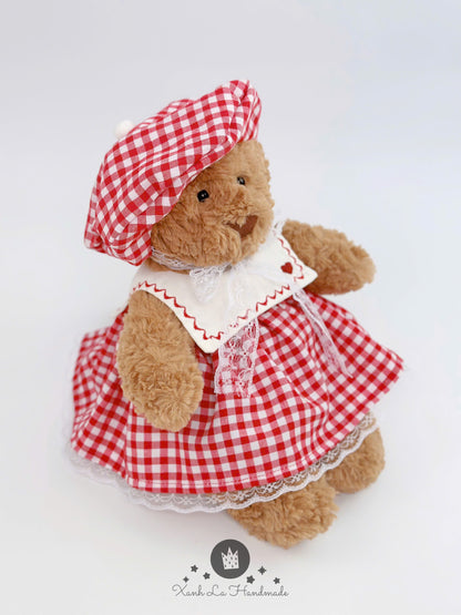 SUPER SPECIAL Hand-Embroidered Square Neck Dress & Beret Hat Set for Jellicat Bunny