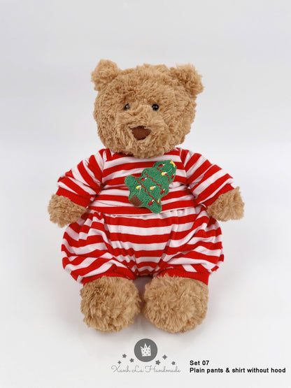 Candy Cane Striped Long-Sleeve Shirt & Pants Set for Jellicat Plush Bear/Bunny
