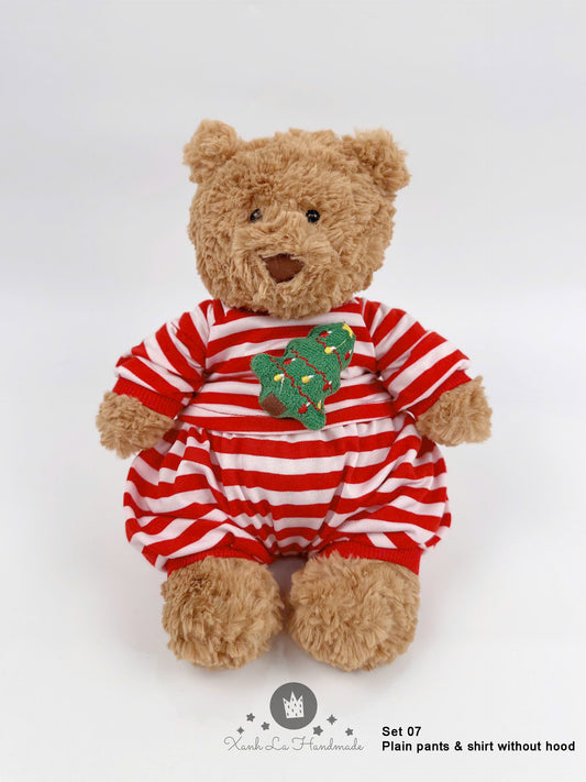 Candy Cane Striped Long-Sleeve Shirt & Pants Set for Jellicat Plush Bear/Bunny