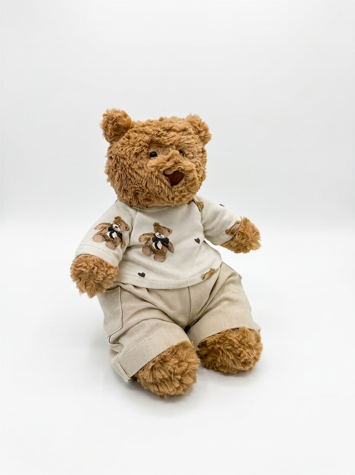 Handmade Long-Sleeve T-Shirt & Cargo Pants Set for Teddy Bear, Gift for Kids & Collectors