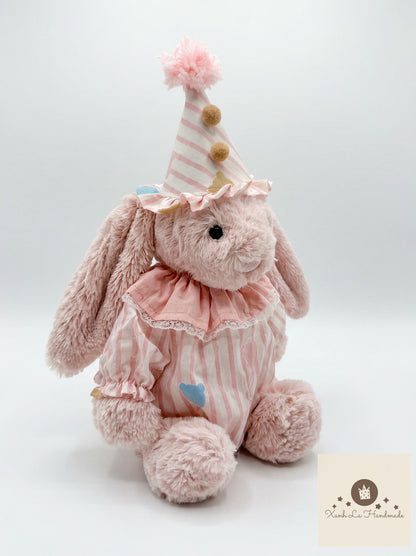 Pastel Circus Bear Print Snap-Back Romper & Party Hat for Plush Bunnies & Bear Plush