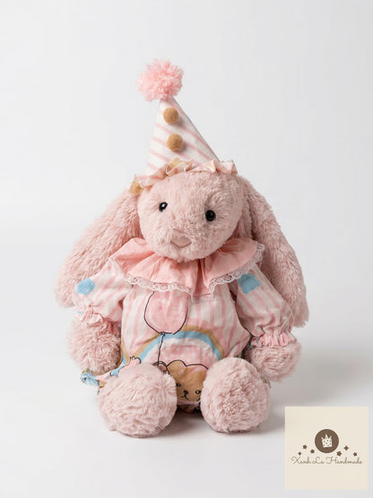 Pastel Circus Bear Print Snap-Back Romper & Party Hat for Plush Bunnies & Bear Plush