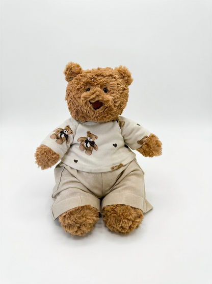 Handmade Long-Sleeve T-Shirt & Cargo Pants Set for Teddy Bear, Gift for Kids & Collectors