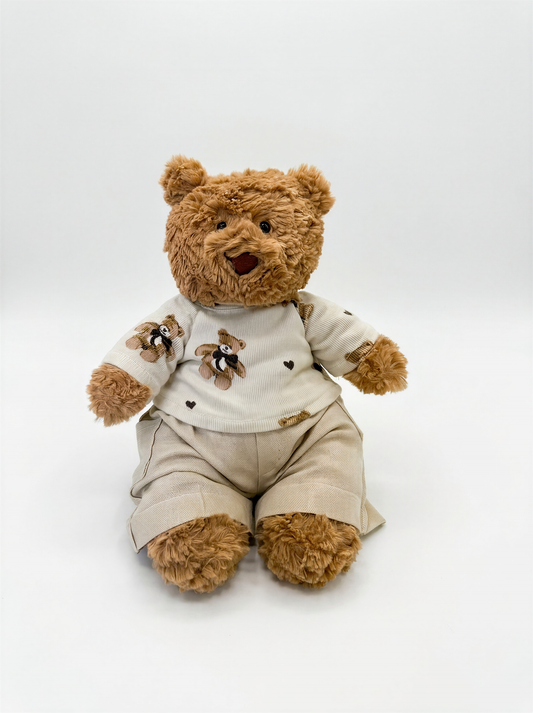 Handmade Long-Sleeve T-Shirt & Cargo Pants Set for Teddy Bear, Gift for Kids & Collectors