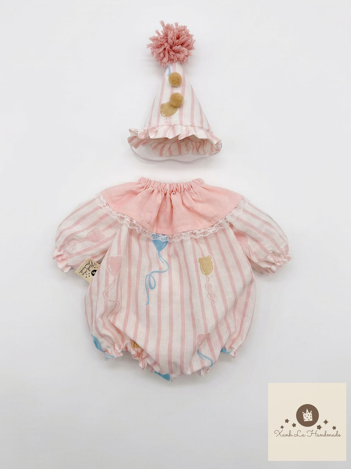 Pastel Circus Bear Print Snap-Back Romper & Party Hat for Plush Bunnies & Bear Plush