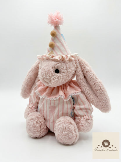 Pastel Circus Bear Print Snap-Back Romper & Party Hat for Plush Bunnies & Bear Plush