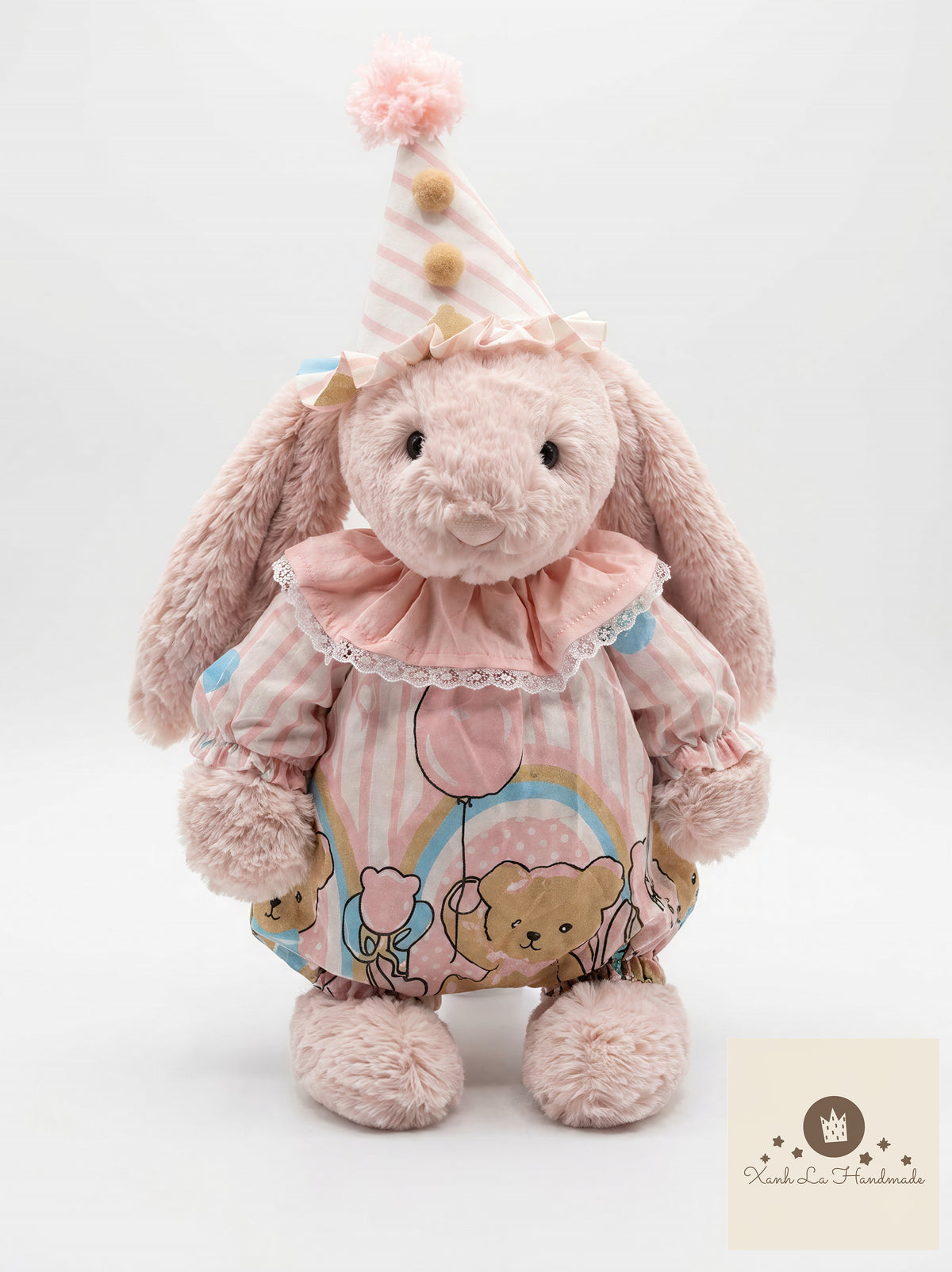 Pastel Circus Bear Print Snap-Back Romper & Party Hat for Plush Bunnies & Bear Plush